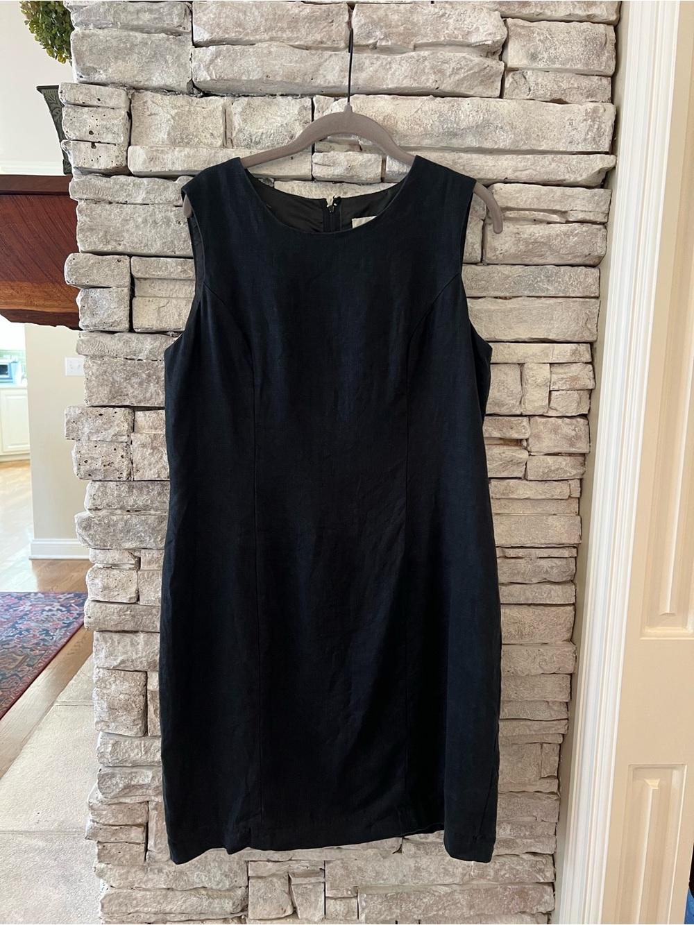 Classic Black Sleeveless Shift Dress 100% Linen Ellen Ashley Size 12
